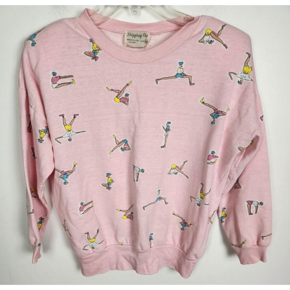 Vtg. Stepping Up Women's Sz. M Pink Aerobic Print Sweatshirt
